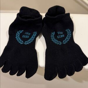 Club Pilates ToeSox Black Toe Socks with blue writing 100 club